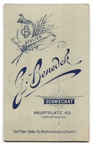 Fotografie G. Benedek, Schwechat, Hauptplatz 65, Portrait dunkelhaariger Mann mit Schnurrbart