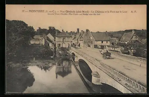 AK Montoire, Vue Générale, le Chateau et le Pont sur le Loir