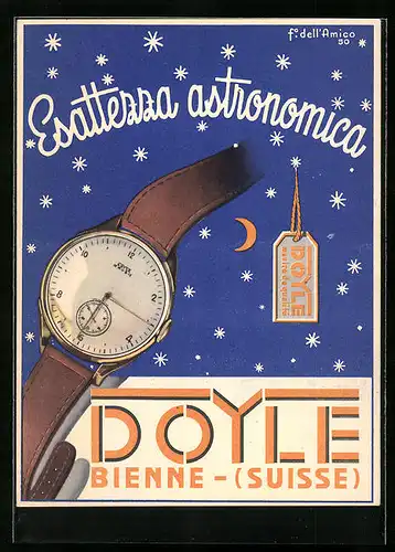 AK Bienne, Esatezza stronomica, Armbanduhr mit Mond und Sternen, Reklame für Doyle