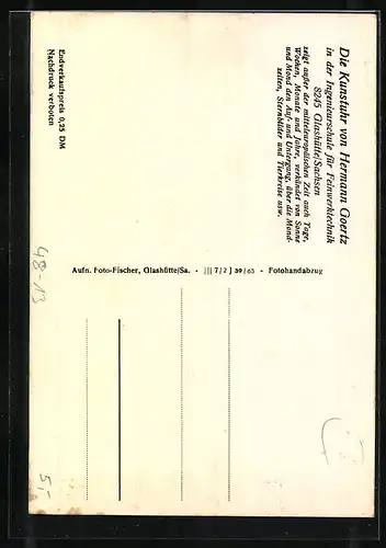 AK Glashütte /Sachsen, Die Kunstuhr von Hermann Goertz in der Ingenieurschule für Feinwerktechnik