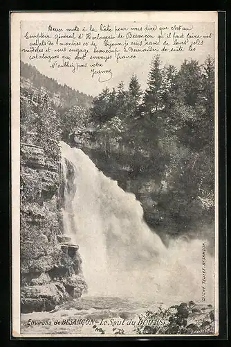 AK Besancon, Le Saut du Doubs, Wasserfall, Reklame für Comptoir Général d`Horlogerie
