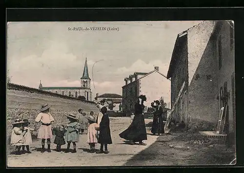 AK St-Paul-de-Vézelin, Strassenpartie mit Kirche