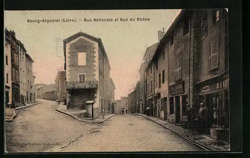AK Bourg-Argental, Rue Nationale et Rue du Rhône, Strassenpartien