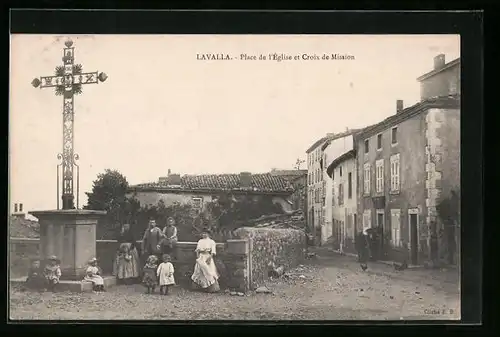 AK Lavalla, Place de l`Église et Croix de Mission