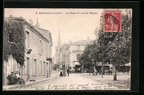 AK Andrézieux, la Place et rue de l'Eglise