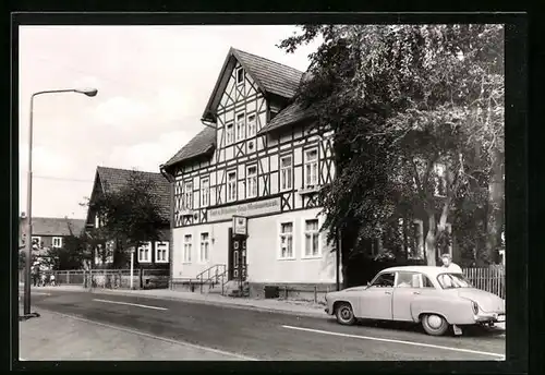 AK Waldau /Kr. Hildburghausen, Gaststätte Weidmannsruh mit Auto