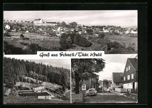AK Schnett /Thür. Wald, Teilansicht, Strassenpartie mit Gebäudeansicht, Ortspartie