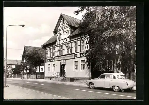 AK Waldau /Kr. Hildburghausen, Gaststätte Weidmannsruh mit Autos