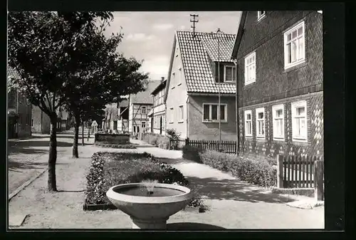 AK Waldau /Kr. Hildburghausen, Hauptstrasse mit Brunnen
