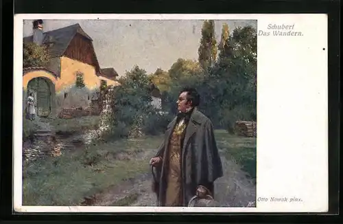 AK Franz Schubert an einem Haus, Das Wandern
