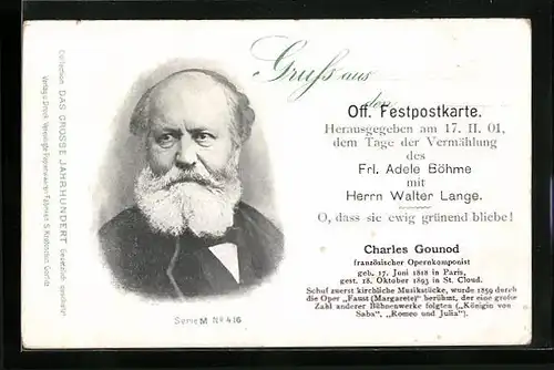 AK Charles Gounod, Französischer Opernkomponist, 1818-1893