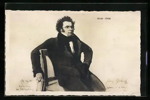 AK Portrait von Franz Schubert, Komponist, 1828-1928