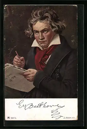 AK Ludwig van Beethoven schreibt in ein Notenheft