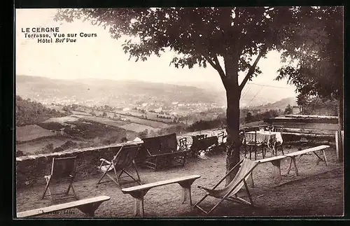 AK Le Cergne, Terrasse, Vue sur Cours, Hotel Bel'Vue