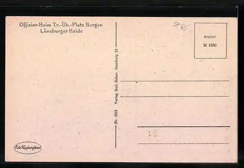 AK Bergen / Lüneburger Heide, Kaserne, Offizierheim auf dem Truppenübungsplatz