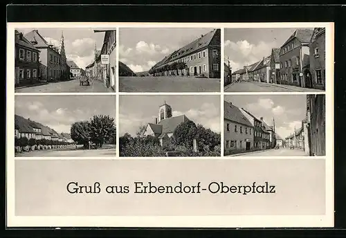 AK Erbendorf /Oberpfalz, Strassenpartie mit Geschäft, Strassenpartie mit Apotheke, Kirche