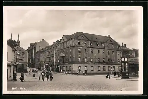 AK Hof i. Bay., Hotel-Gasthof Strauss und Geschäfte