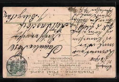 Präge-AK Vogel sitzt auf einem Ast mit Blüten, Pfingstgruss