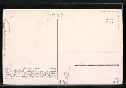 AK Dichter Dante und Beatrice, englischer Maler Henry Holiday