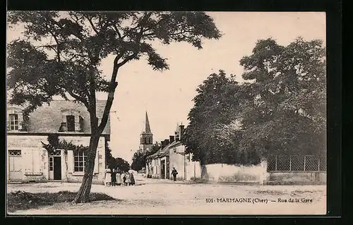 AK Marmagne, Rue de la Gare, Strassenpartie