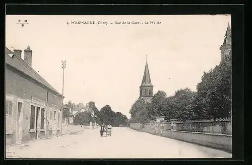 AK Marmagne, Rue de la Gare, La Mairie
