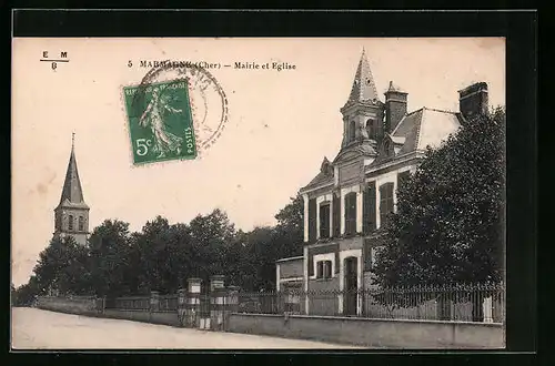 AK Marmagne, Mairie et Eglise