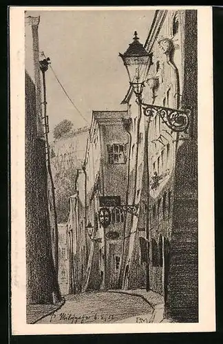 Künstler-AK Passau, Milchgasse in der Altstadt