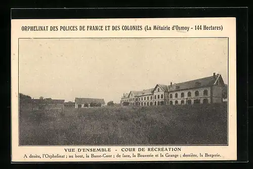 AK Osmoy, Orphelinat des Polices de France et des colonies, Vue d`Ensemble, Cour de Récreátion