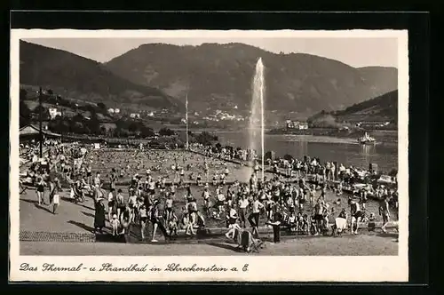 AK Aussig / Usti, Thermal- und Strandbad Schreckenstein mit Badegästen