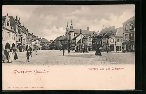 AK Komotau / Chomutov, Ringplatz von der Westseite gesehen