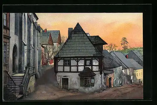 AK Graupen, altes Haus am Strasseneck