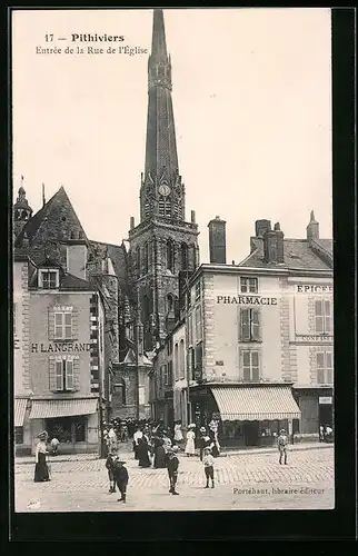 AK Phithiviers, Entrée de la Rue de l`Église, Strassenpartie