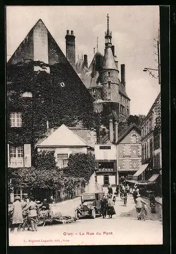 AK Gien, La Rue du Pont, Strassenpartie