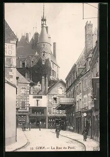 AK Gien, La Rue du Pont, Strassenpartie