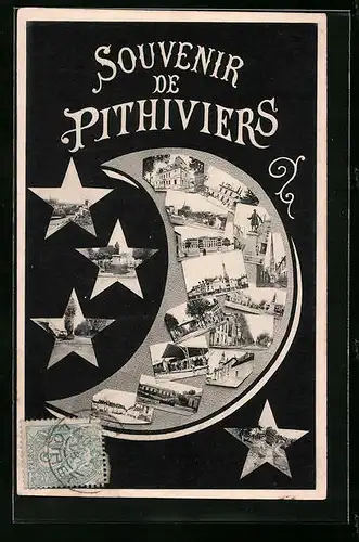 AK Pithiviers, Gebäudeansicht, Denkmal u. Ortspartie im Halbmond