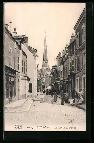 AK Pithiviers, Rue de la Couronne, Strassenpartie