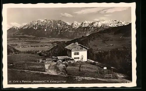 AK Oberstdorf, Café u. Pension Hummelei mit Kaisergebirge