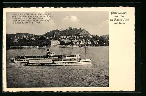 AK Linz /Rhein, Gesamtansicht mit Dampfer Frauenlob