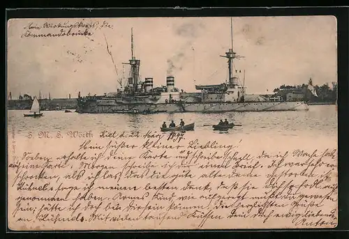 AK China, Kriegsschiff S. M. S. Wörth in Fahrt, Ostasiengeschwader