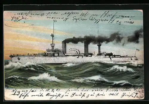 AK China, Kriegsschiff S. M. Bismarck in voller Fahrt, Ostasiengeschwader