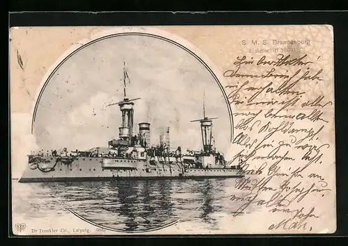 AK China, Kriegsschiff S. M. S. Brandenburg in Fahrt, Ostasiengeschwader
