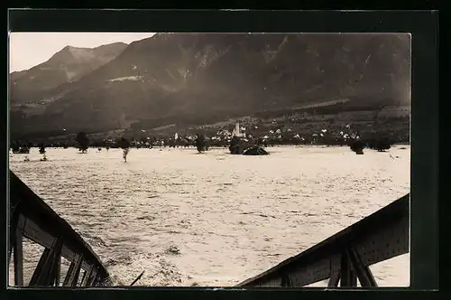 Foto-AK Buchs, Uferpartie bei Hochwasser