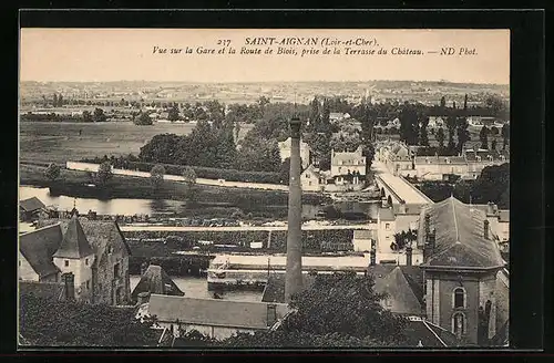 AK Saint-Aignan-sur-Cher, Vue sur la Gare et la Route de Blois, prise de la Terrasse du Chateau