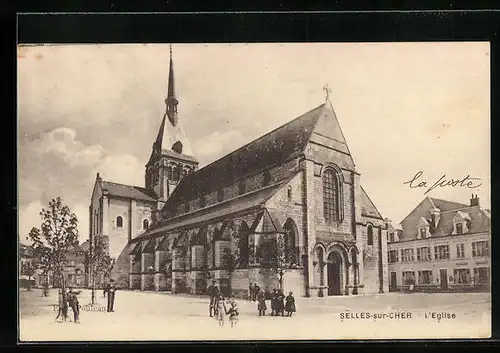 AK Selles-sur-Cher, Kinder auf dem Platz vor der Kirche