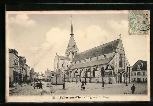 AK Selles-sur-Cher, L`Eglise et la Place