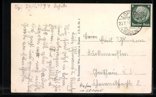 AK Lohme auf Rügen, Segelschiff an der Promenade