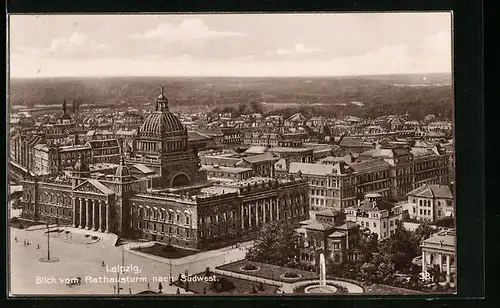 AK Leipzig, Blick vom Rathausturm nach Südwesten