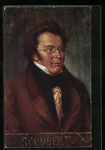 Künstler-AK Franz Schubert, Darstellung des Musikers