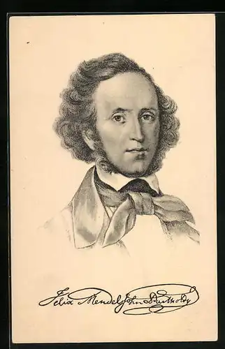 Künstler-AK Felix Mendelsohn Bartholdy, Portrait des jungen Komponisten