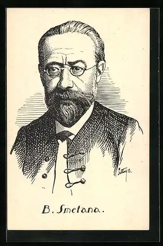 Künstler-AK Bedrich Smetana, Kresba R. Peithnera, Darstellung des Komponisten aus Tschechien